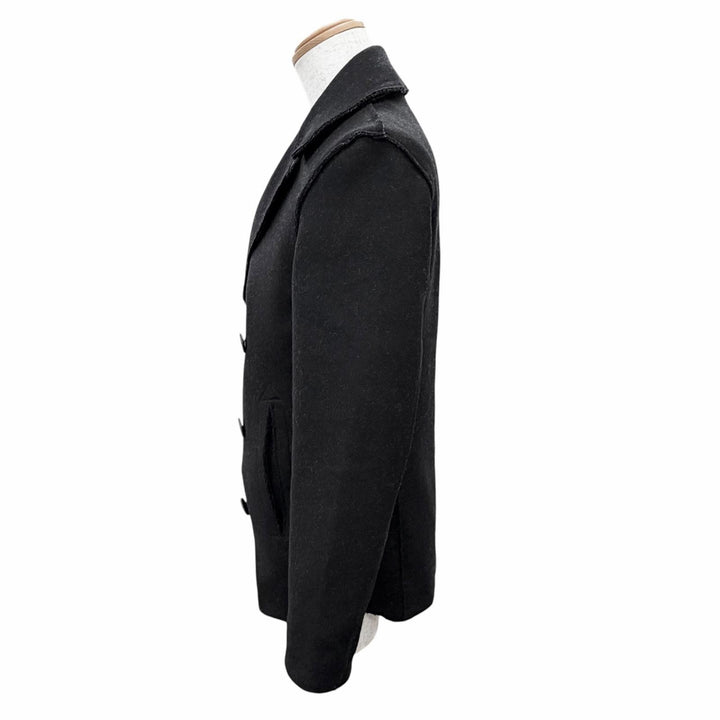 極美品△LANVIN ランバン M02CA106 ウール カットオフデザイン Pコート ピーコート ダブル ハーフコート ブラック 46 正規品 定価165900