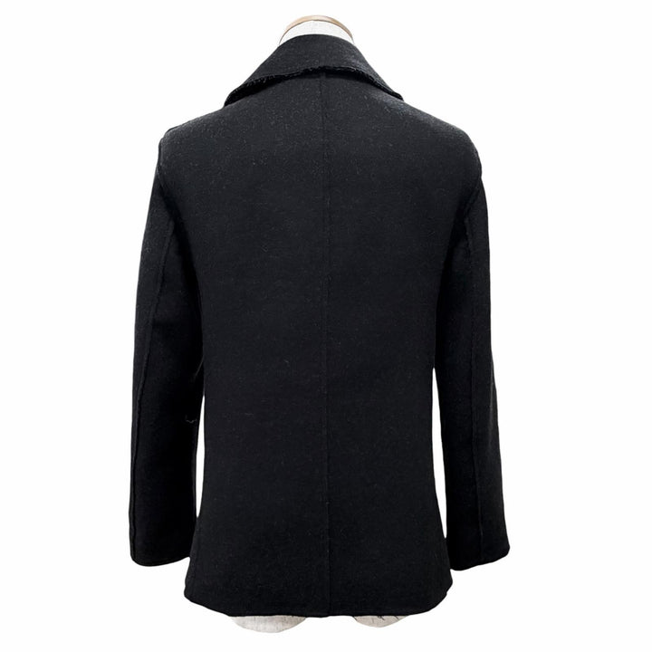 極美品△LANVIN ランバン M02CA106 ウール カットオフデザイン Pコート ピーコート ダブル ハーフコート ブラック 46 正規品 定価165900