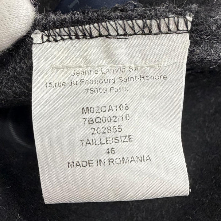 極美品△LANVIN ランバン M02CA106 ウール カットオフデザイン Pコート ピーコート ダブル ハーフコート ブラック 46 正規品 定価165900