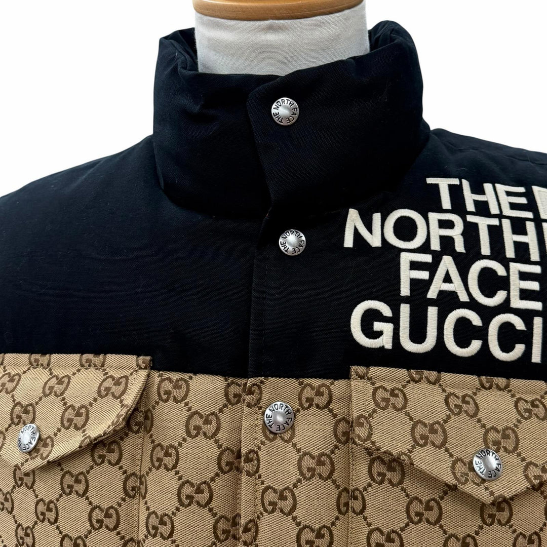 極美品▼GUCCI THE NORTH FACE グッチ ザ・ノースフェイス 22SS 670910 GG Padded Vest GG柄 ダウンベスト ベージュ ブラック XS 正規品