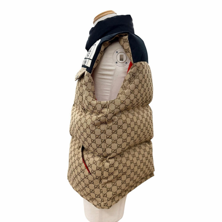 極美品▼GUCCI THE NORTH FACE グッチ ザ・ノースフェイス 22SS 670910 GG Padded Vest GG柄 ダウンベスト ベージュ ブラック XS 正規品