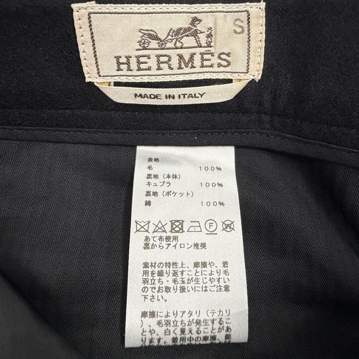 極美品▼HERMES エルメス ウール100% ステッチデザイン ノータック スラックス パンツ ブラック 44 イタリア製 正規品 メンズ
