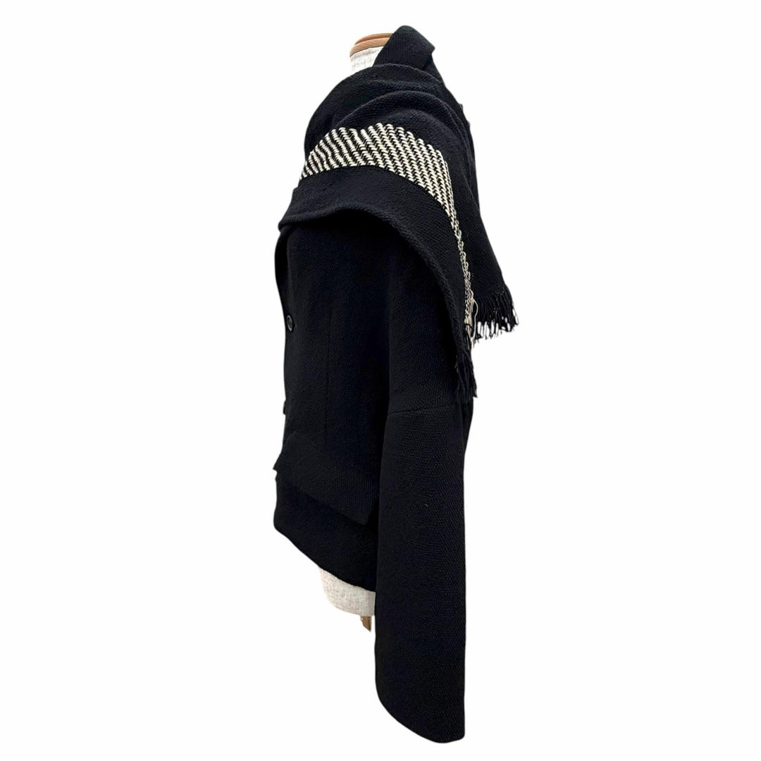 美品△Yohji Yamamoto ヨウジヤマモト 22AW FE-J40-121 ウール ストール付き デザインカラー ジャケット ブラック 1 正規品 定価217800円