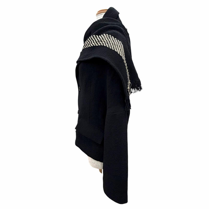 美品△Yohji Yamamoto ヨウジヤマモト 22AW FE-J40-121 ウール ストール付き デザインカラー ジャケット ブラック 1 正規品 定価217800円