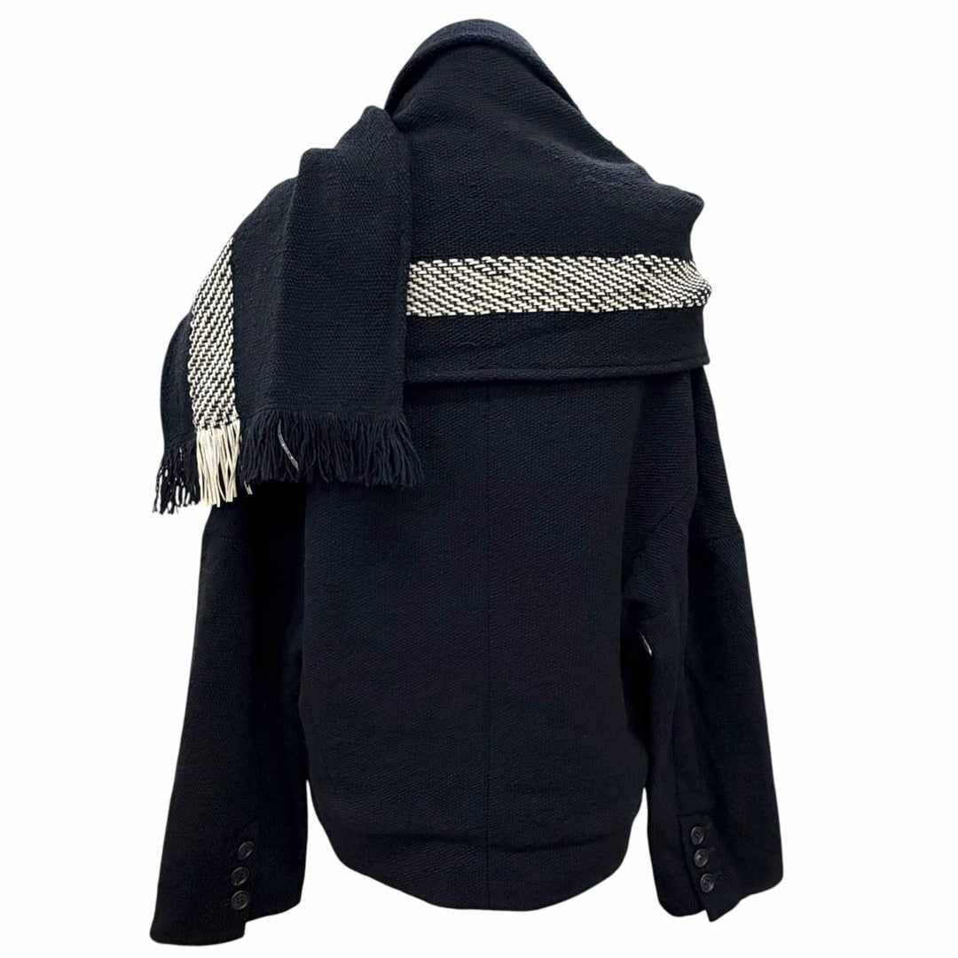 美品△Yohji Yamamoto ヨウジヤマモト 22AW FE-J40-121 ウール ストール付き デザインカラー ジャケット ブラック 1 正規品 定価217800円