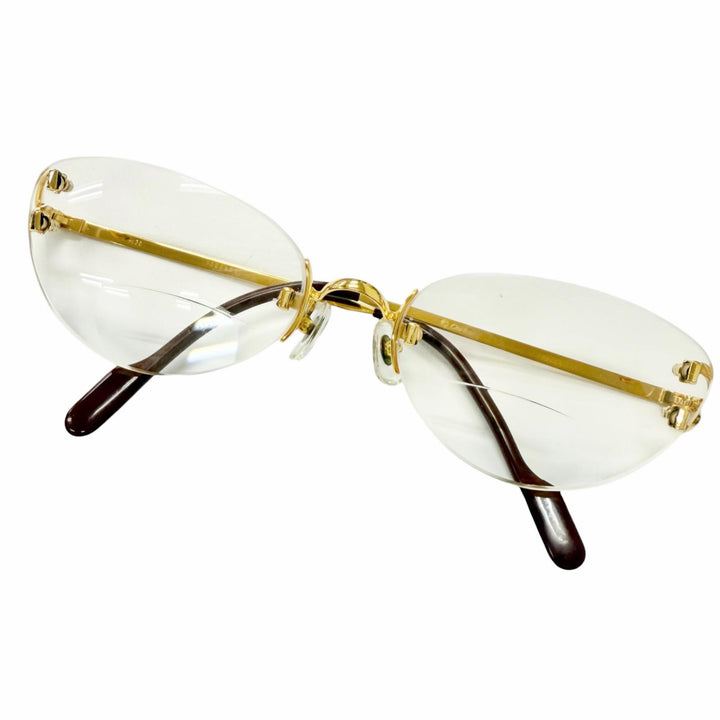 美品□Cartier カルティエ 2Cデコール ツーポイント リムレス メガネ 眼鏡 アイウェア ゴールド ボルドー □18 度入り フランス製 メンズ