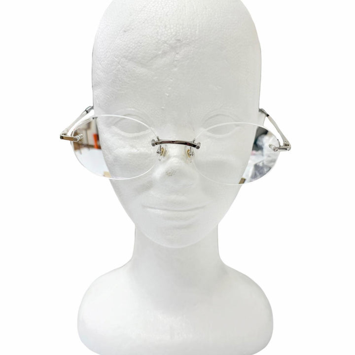 美品□Cartier カルティエ サントス ドゥ カルティエ リムレス オーバル メガネ 眼鏡 アイウェア シルバー ブラック □20 度入り 仏製