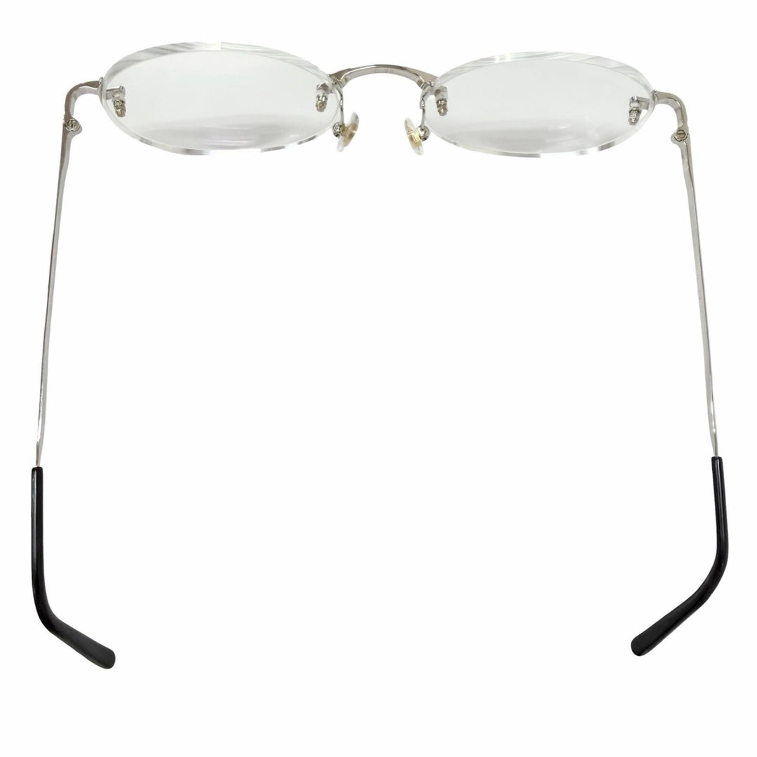美品□Cartier カルティエ サントス ドゥ カルティエ リムレス オーバル メガネ 眼鏡 アイウェア シルバー ブラック □20 度入り 仏製
