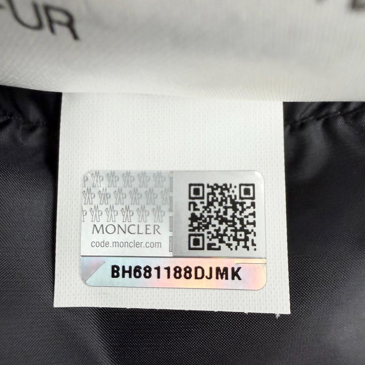 美品◇MONCLER モンクレール HERMIFUR エルミファー ロゴワッペン ファー フード付き ダウンコート ブラック 1 正規品 レディース