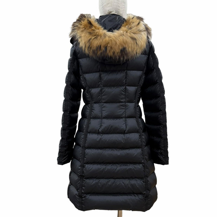 美品◇MONCLER モンクレール HERMIFUR エルミファー ロゴワッペン ファー フード付き ダウンコート ブラック 1 正規品 レディース