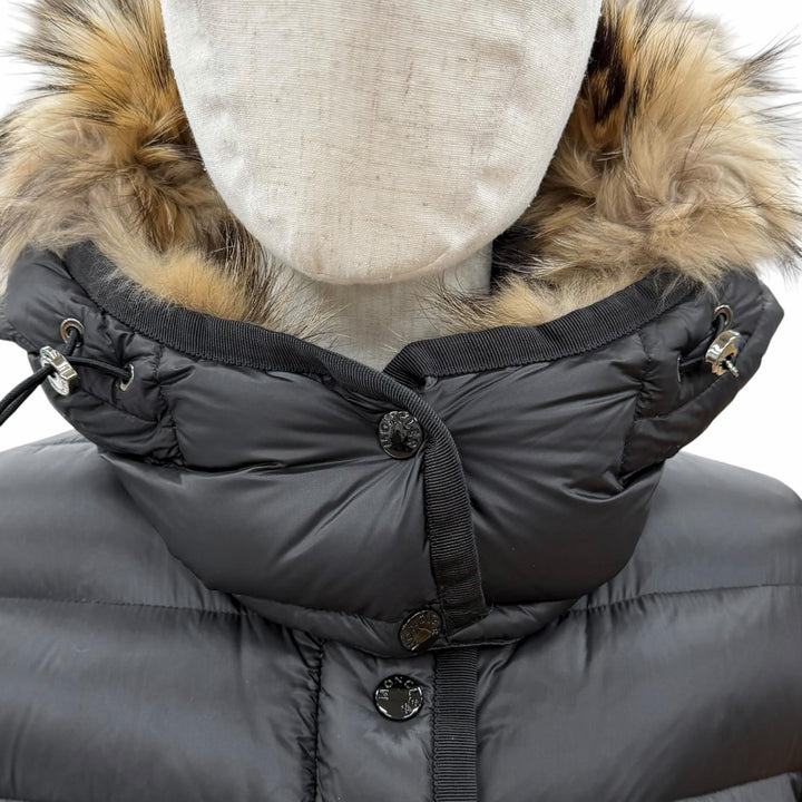 美品◇MONCLER モンクレール HERMIFUR エルミファー ロゴワッペン ファー フード付き ダウンコート ブラック 1 正規品 レディース