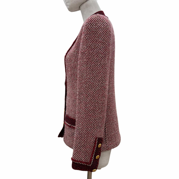 良品◇CHANEL BOUTIQUE シャネルブティック ヴィンテージ 98A P11572 ウール クローバーボタン付 ツイードジャケット 赤 38 フランス製