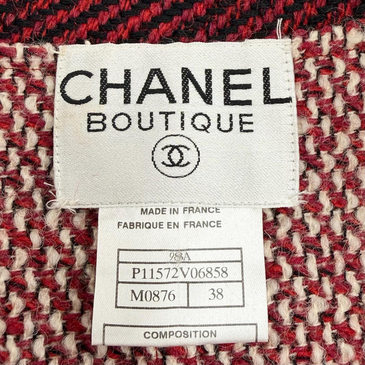 良品◇CHANEL BOUTIQUE シャネルブティック ヴィンテージ 98A P11572 ウール クローバーボタン付 ツイードジャケット 赤 38 フランス製