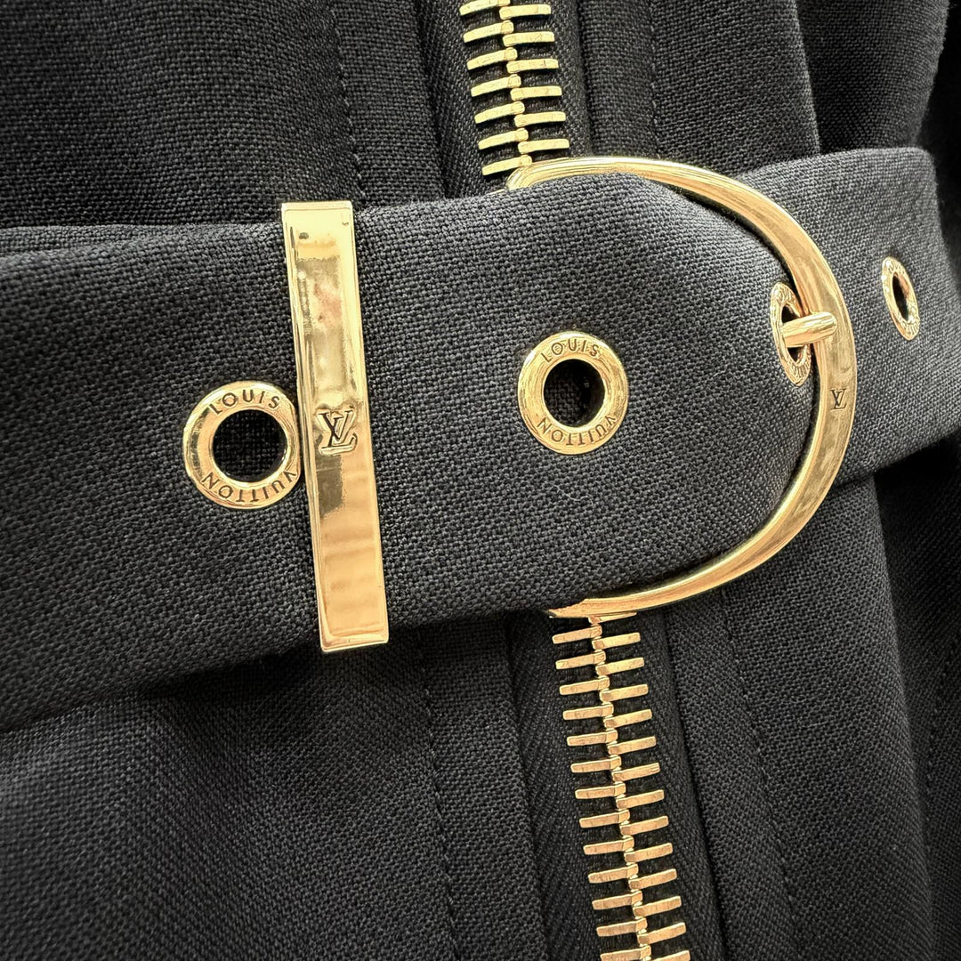 極美品◇LOUIS VUITTON ルイヴィトン 2020年製 裏地シルク100％ モノグラムジッパープル ベルト付 コート ブラック 40 フランス製 正規品