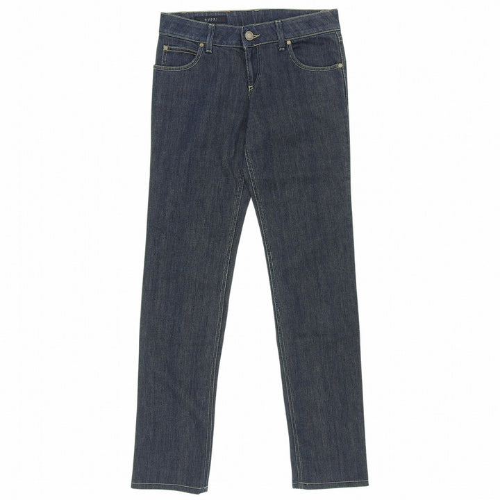 極美品▲GUCCI グッチ 2007年製 184673 ストレッチ GGロゴレザーパッチ デニムパンツ インディゴ 38 イタリア製 正規品 レディース