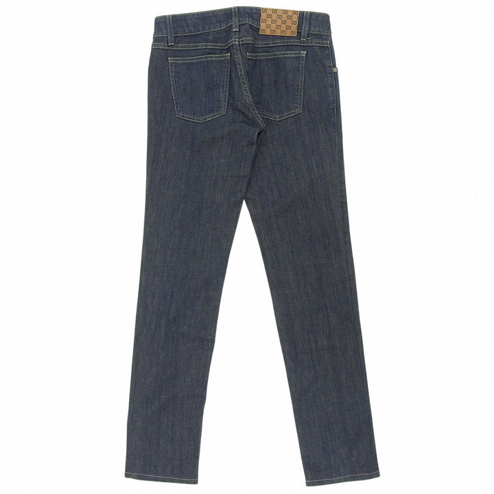 極美品▲GUCCI グッチ 2007年製 184673 ストレッチ GGロゴレザーパッチ デニムパンツ インディゴ 38 イタリア製 正規品 レディース