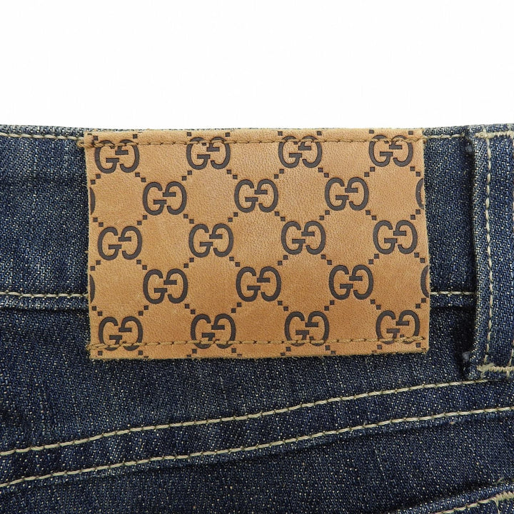 極美品▲GUCCI グッチ 2007年製 184673 ストレッチ GGロゴレザーパッチ デニムパンツ インディゴ 38 イタリア製 正規品 レディース