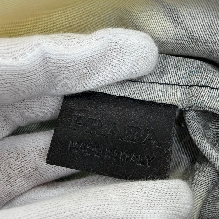 美品☆PRADA プラダ 1BC072 トライアングルロゴ レザー使い メッシュ トートバッグ ハンドバッグ ブラック イエロー系 伊製 レディース