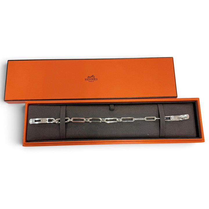 美品☆HERMES エルメス ケリー シェーヌ シンプルトゥール ブレスレット AG925 シルバー 19 イタリア製 重量26.9g メンズ レディース