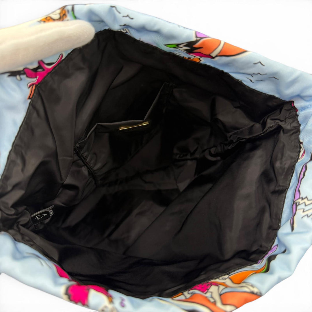 極美品☆PRADA プラダ 1NK001 トライアングルロゴ サーフィン 総柄 ドローストリング RE-NYLON 巾着 バッグ ポーチ ブルー マルチカラー