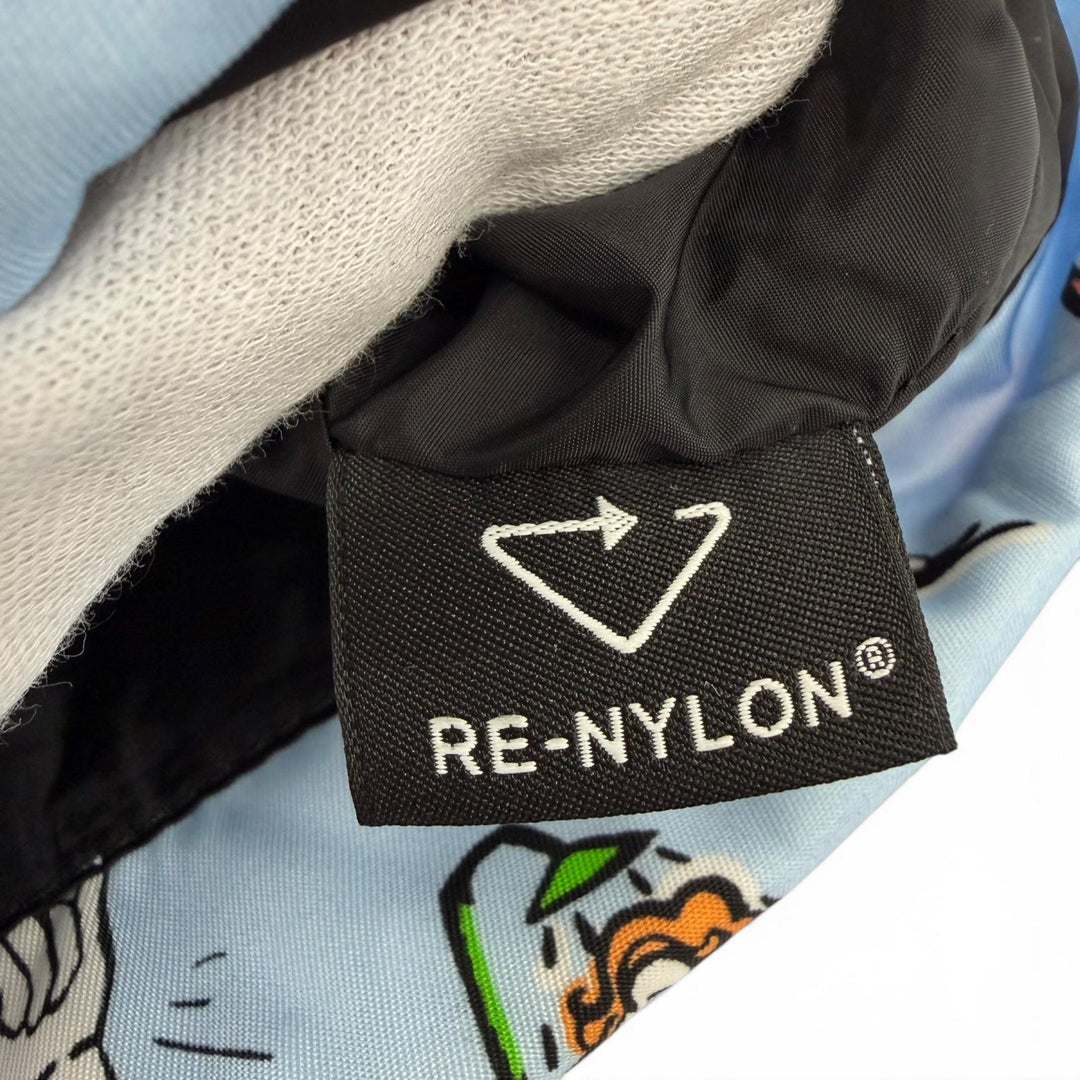 極美品☆PRADA プラダ 1NK001 トライアングルロゴ サーフィン 総柄 ドローストリング RE-NYLON 巾着 バッグ ポーチ ブルー マルチカラー