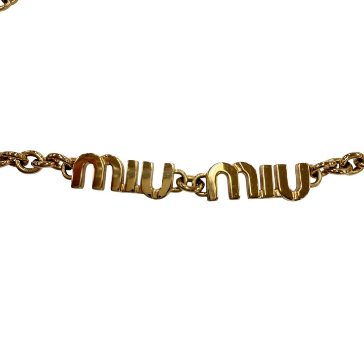 美品☆MIUMIU ミュウミュウ 5IC059 ロゴ チェーン チョーカー ネックレス アクセサリー ゴールド イタリア製 レディース 箱・保存袋付