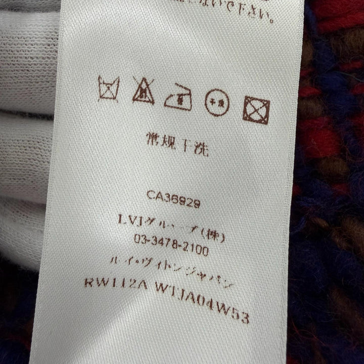 美品☆LOUIS VUITTON ルイヴィトン ウール ツイード ノーカラージャケット マルチカラー ネイビー系 38 フランス製 正規品 レディース