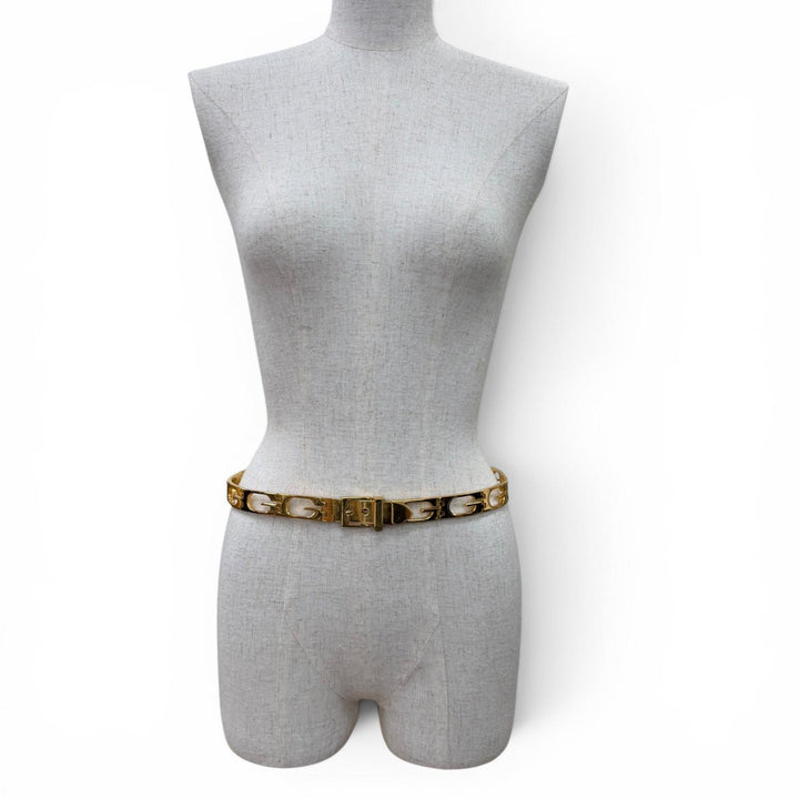 美品☆GUCCI グッチ ヴィンテージ メタル Gロゴモチーフ チェーンベルト ゴールド 75 イタリア製 レディース