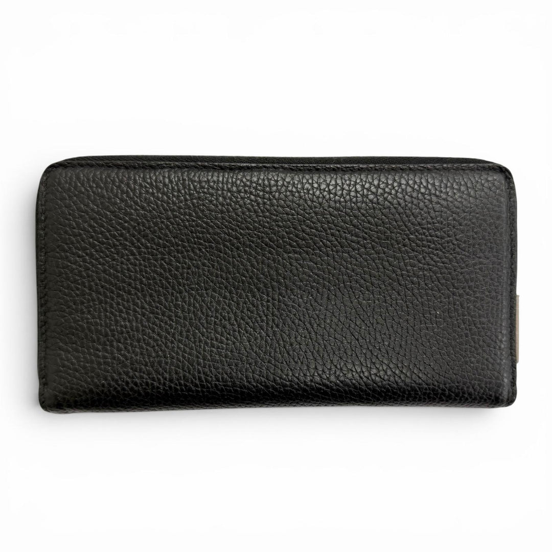 美品△GUCCI グッチ 771154 ロゴ ジップアラウンドウォレット レザー 長財布 シンプル ブラック シルバー金具 イタリア製 メンズ 箱付き