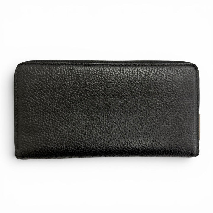 美品△GUCCI グッチ 771154 ロゴ ジップアラウンドウォレット レザー 長財布 シンプル ブラック シルバー金具 イタリア製 メンズ 箱付き