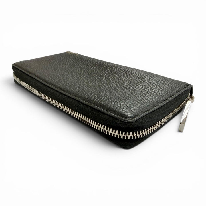 美品△GUCCI グッチ 771154 ロゴ ジップアラウンドウォレット レザー 長財布 シンプル ブラック シルバー金具 イタリア製 メンズ 箱付き