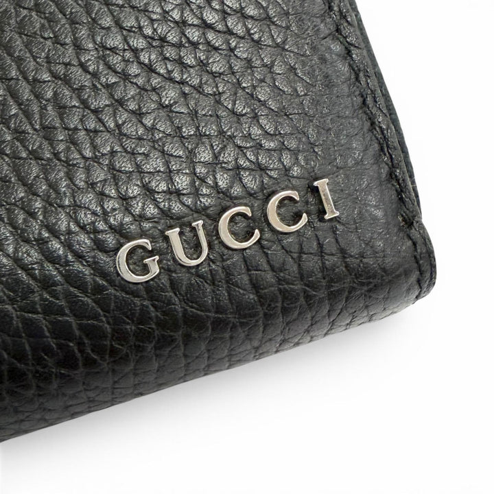 美品△GUCCI グッチ 771154 ロゴ ジップアラウンドウォレット レザー 長財布 シンプル ブラック シルバー金具 イタリア製 メンズ 箱付き