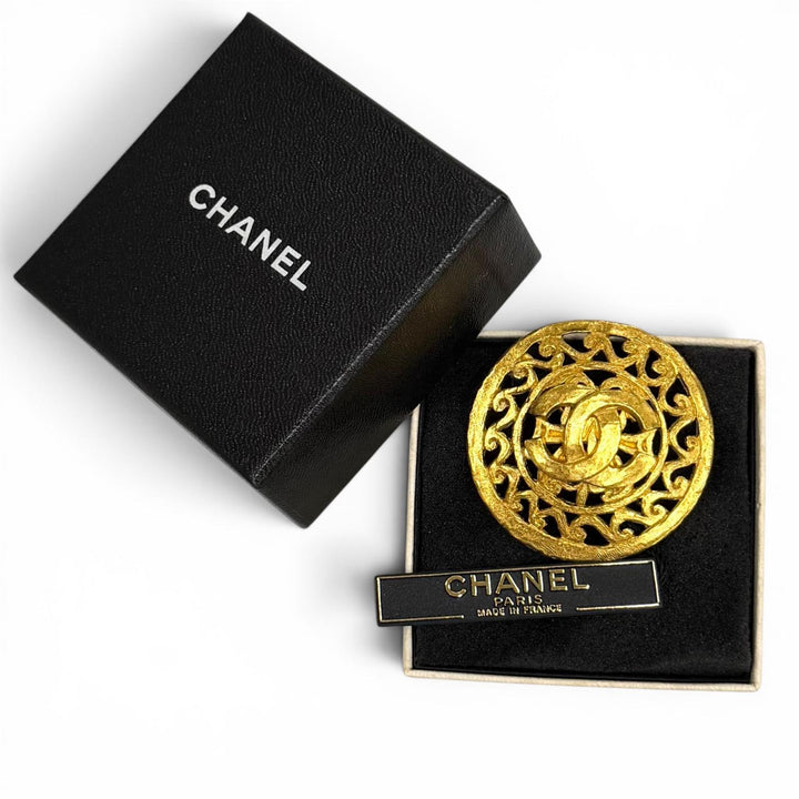 極美品★CHANEL シャネル ヴィンテージ 95A ココマーク ブローチ アクセサリー ゴールド フランス製 レディース 箱付き