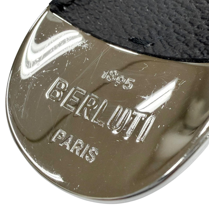 美品▼BERLUTI ベルルッティ レザーコンビ シューホーン 靴ベラ キーリング シルバー ブラック イタリア製 メンズ 箱・保存袋付き