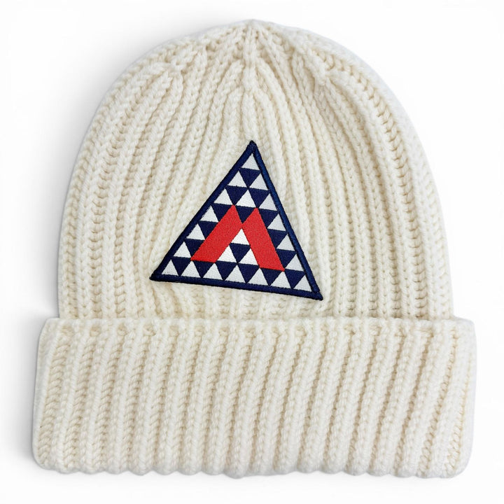 極美品△MONCLER モンクレール BERRETTO TRICOT ウール100％ ロゴワッペン 三角 ニット帽 ニットキャップ ビーニー アイボリー 正規品