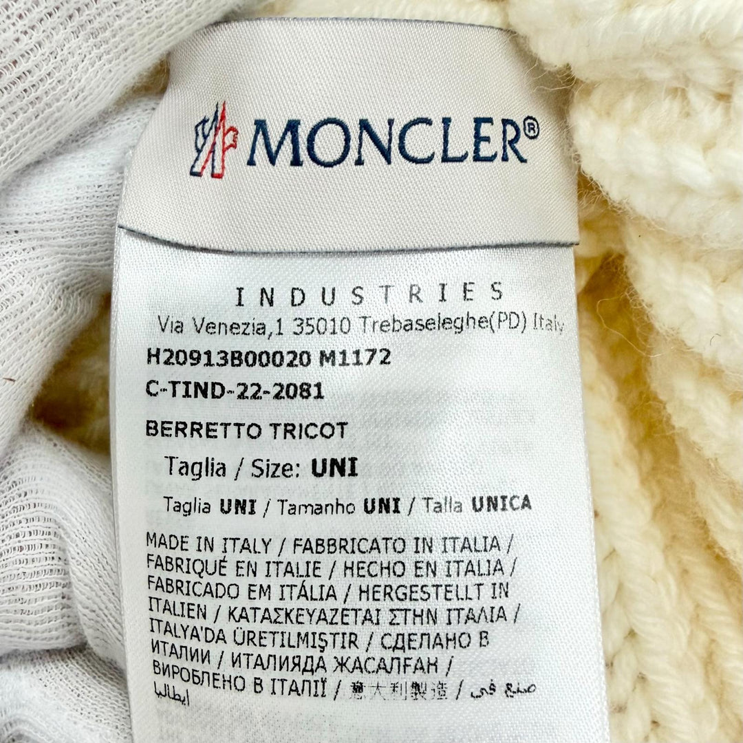 極美品△MONCLER モンクレール BERRETTO TRICOT ウール100％ ロゴワッペン 三角 ニット帽 ニットキャップ ビーニー アイボリー 正規品