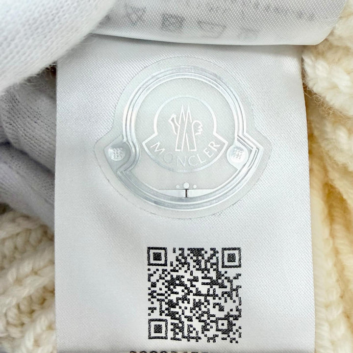 極美品△MONCLER モンクレール BERRETTO TRICOT ウール100％ ロゴワッペン 三角 ニット帽 ニットキャップ ビーニー アイボリー 正規品