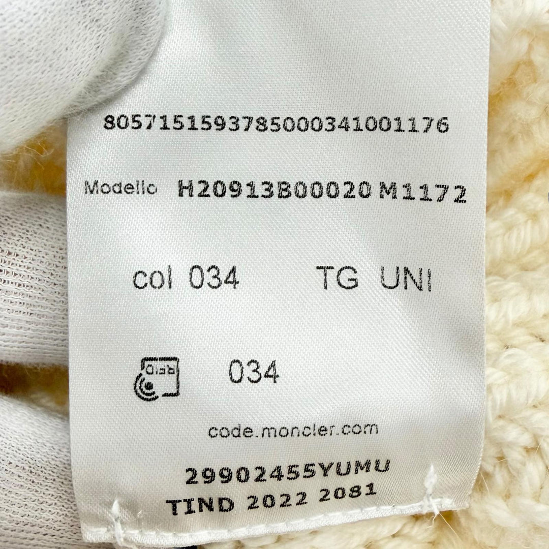 極美品△MONCLER モンクレール BERRETTO TRICOT ウール100％ ロゴワッペン 三角 ニット帽 ニットキャップ ビーニー アイボリー 正規品