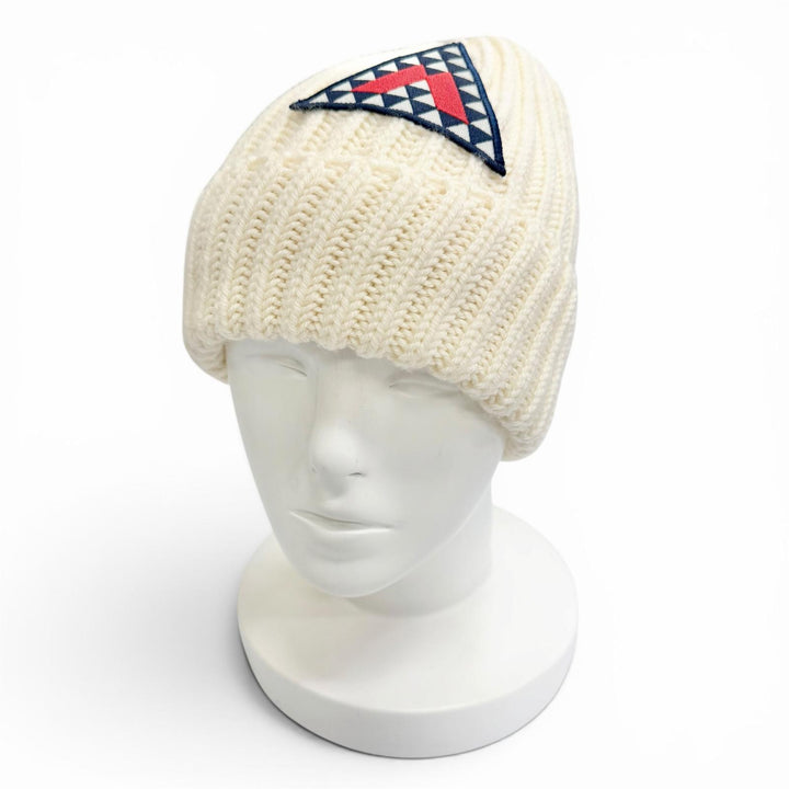 極美品△MONCLER モンクレール BERRETTO TRICOT ウール100％ ロゴワッペン 三角 ニット帽 ニットキャップ ビーニー アイボリー 正規品