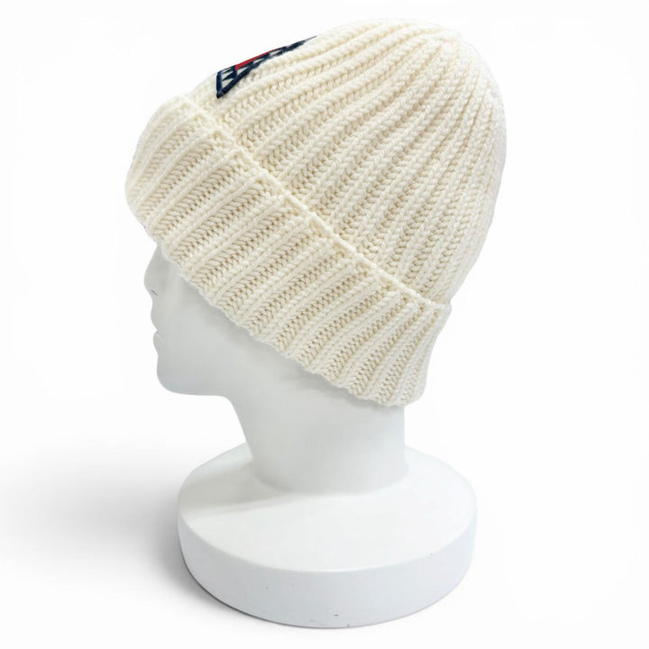 極美品△MONCLER モンクレール BERRETTO TRICOT ウール100％ ロゴワッペン 三角 ニット帽 ニットキャップ ビーニー アイボリー 正規品