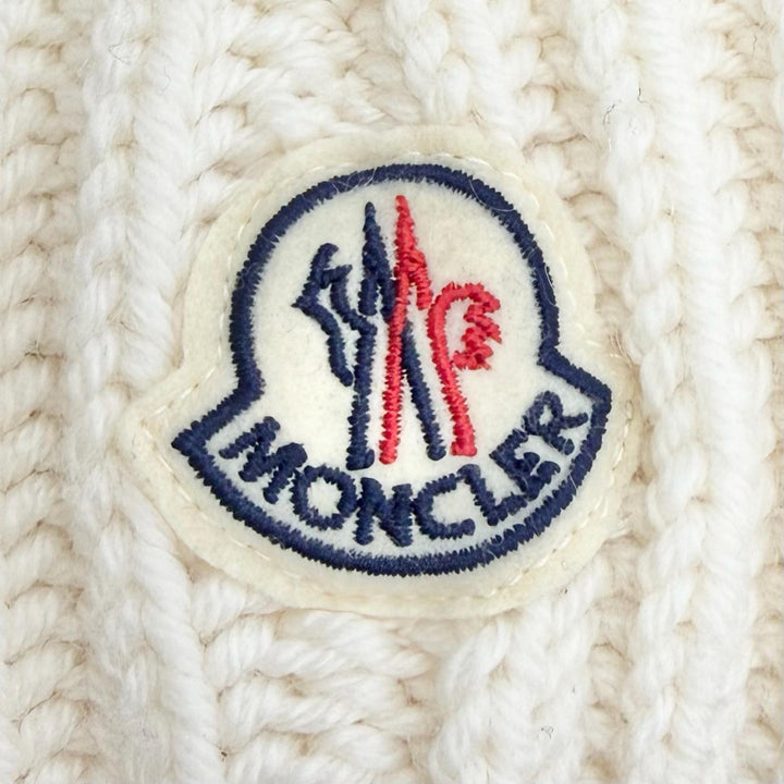 極美品△MONCLER モンクレール BERRETTO TRICOT ウール100％ ロゴワッペン 三角 ニット帽 ニットキャップ ビーニー アイボリー 正規品
