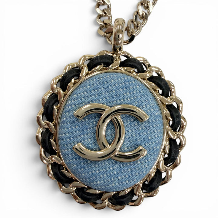 極美品☆CHANEL シャネル 2025年製 B25P ココマーク デニムデザイン チェーン ネックレス インディゴブルー ゴールド金具 レディース