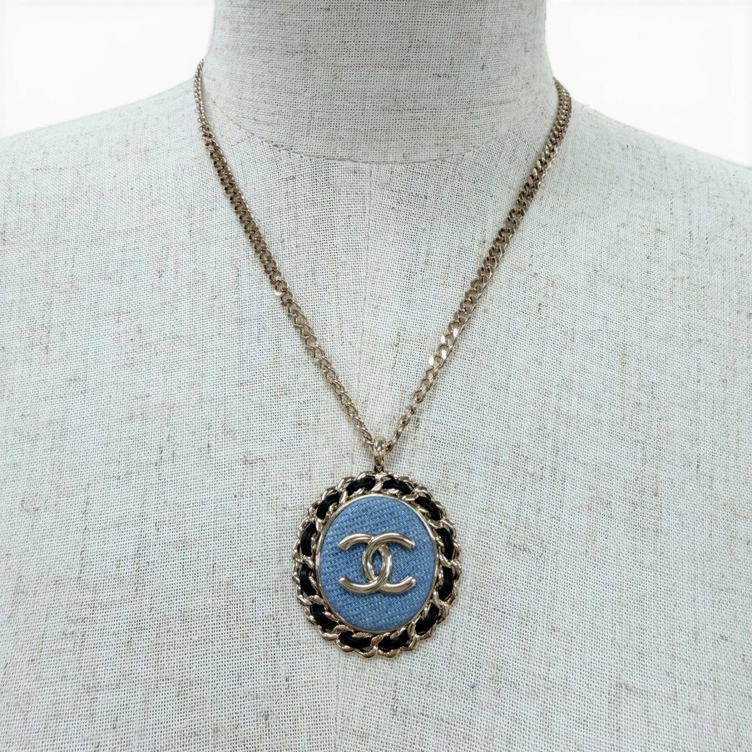 極美品☆CHANEL シャネル 2025年製 B25P ココマーク デニムデザイン チェーン ネックレス インディゴブルー ゴールド金具 レディース