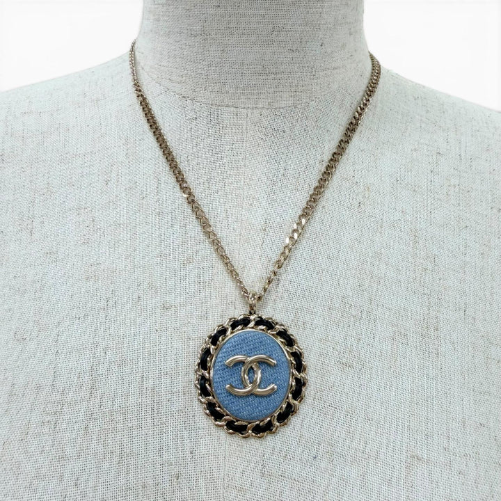 極美品☆CHANEL シャネル 2025年製 B25P ココマーク デニムデザイン チェーン ネックレス インディゴブルー ゴールド金具 レディース
