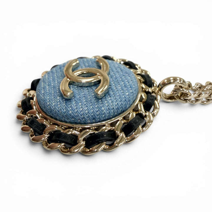 極美品☆CHANEL シャネル 2025年製 B25P ココマーク デニムデザイン チェーン ネックレス インディゴブルー ゴールド金具 レディース