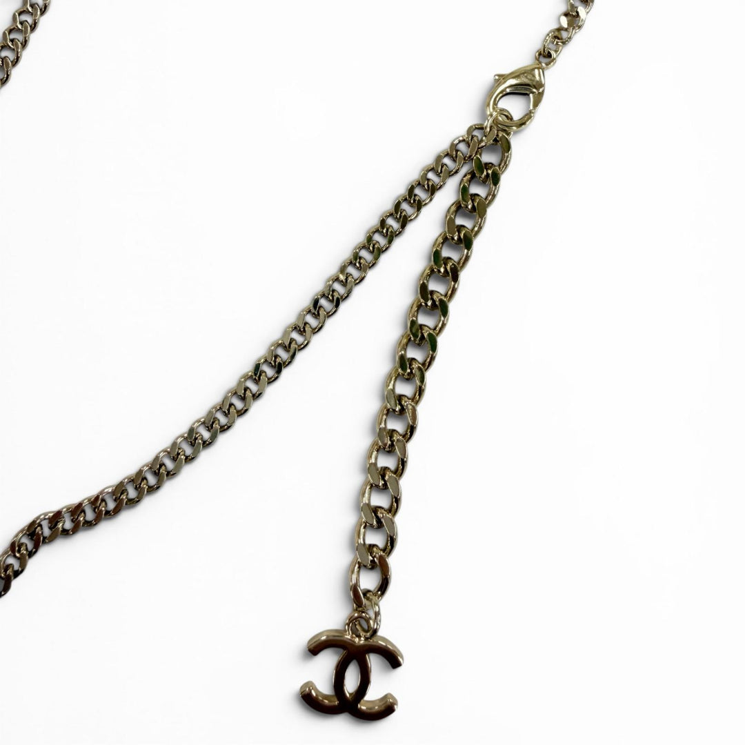 極美品☆CHANEL シャネル 2025年製 B25P ココマーク デニムデザイン チェーン ネックレス インディゴブルー ゴールド金具 レディース