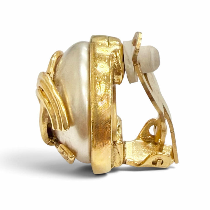 美品△CHANEL シャネル ヴィンテージ 94A ココマーク エコパール クリップ式 イヤリング アクセサリー 両耳用 ゴールド 仏製 レディース