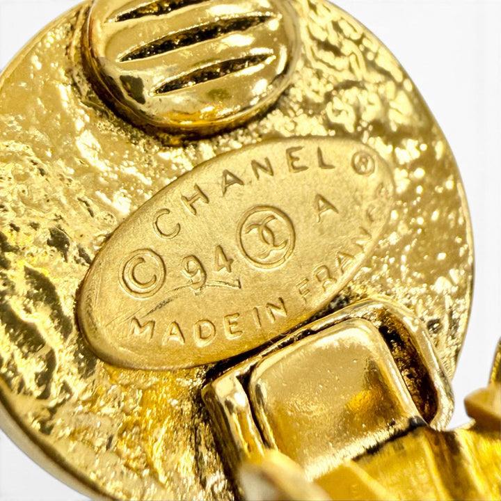 美品△CHANEL シャネル ヴィンテージ 94A ココマーク エコパール クリップ式 イヤリング アクセサリー 両耳用 ゴールド 仏製 レディース