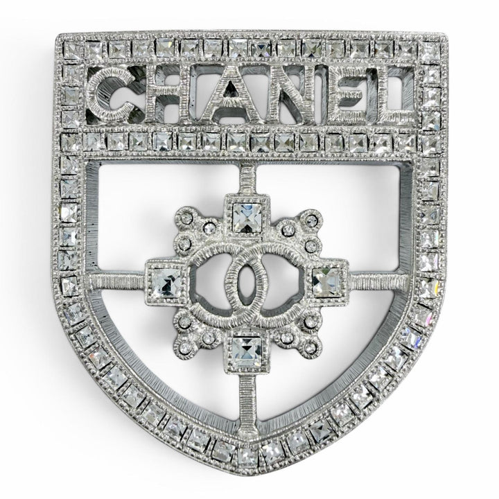 極美品☆CHANEL シャネル B15B エンブレム ロゴ ココマーク ラインストーン ブローチ シルバー イタリア製 レディース 箱付き
