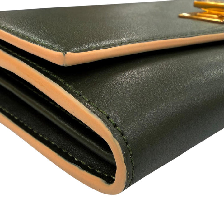 美品◇FENDI フェンディ 8M0377 ピーカブー レザー コンチネンタル ロングウォレット 長財布 ダークグリーン ゴールド金具 イタリア製